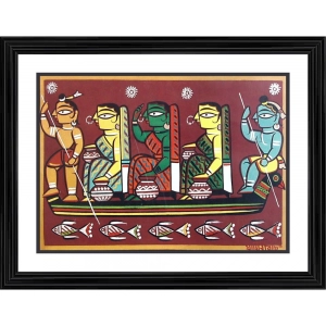 Generic Krishna sailing with Gopika Painting With Wood Photo Frame (Multicolor)