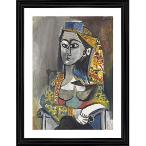 Generic Woman in Turkish Costume in a Chair 1955 Painting With Wood Photo Frame (Multicolor)
