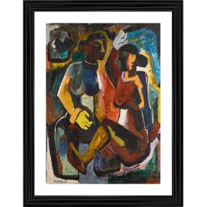 Generic Maharashtriy Women 1950 Painting With Wood Photo Frame (Multicolor)