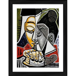 Generic Woman Reading and art 1953 Painting With Wood Photo Frame (Multicolor)