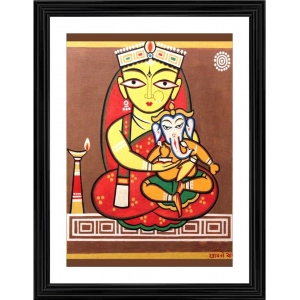 Generic Ganesh Parvati Painting With Wood Photo Frame (Multicolor)