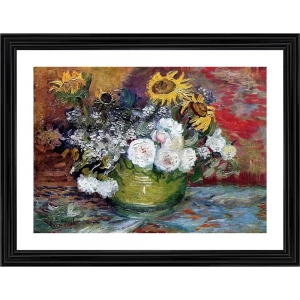 Generic Still life with roses and sunflowers 1886 Painting With Wood Photo Frame (Multicolor)