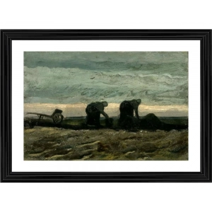 Generic Women on the Peat Moor 1883 Painting With Wood Photo Frame (Multicolor)