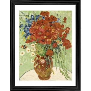 Generic Vase with Cornflowers and Poppies 1887 Painting With Wood Photo Frame (Multicolor)