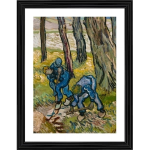Generic Two Diggers among trees 1889 Painting With Wood Photo Frame (Multicolor)