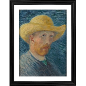 Generic Self Portrait with Straw Hat 1887 Painting With Wood Photo Frame (Multicolor)