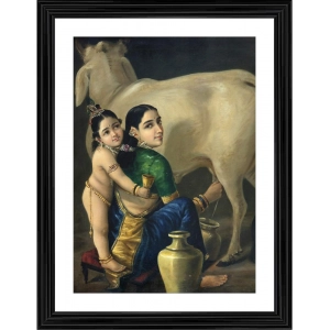 Generic Yashoda Bal Krishna with Ornaments 1870 Painting With Wood Photo Frame (Multicolor)