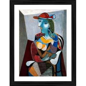 Generic Seated Woman Marie Therese 1937 Painting With Wood Photo Frame (Multicolor)