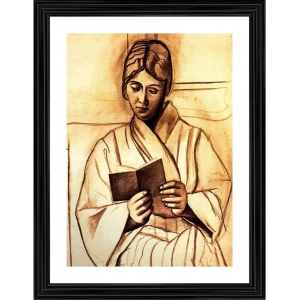 Generic Woman Olga Reading a Book 1920 Painting With Wood Photo Frame (Multicolor)