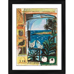 Generic The Pigeons Cannes 1957 Painting With Wood Photo Frame (Multicolor)