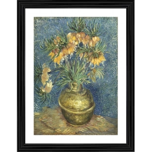 Generic Imperial Fritillaries in a Copper Vase 1887 Painting With Wood Photo Frame (Multicolor)