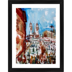 Generic Spanish Steps in Rome 1886 Painting With Wood Photo Frame (Multicolor)