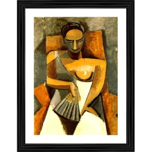 Generic Woman with a Fan 1907 Painting With Wood Photo Frame (Multicolor)