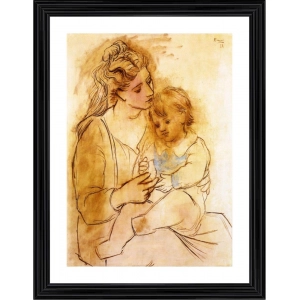 Generic Mother and Child 1922 Painting With Wood Photo Frame (Multicolor)