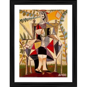 Generic Seated Woman in a Garden 1938 Painting With Wood Photo Frame (Multicolor)