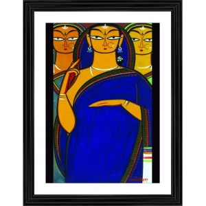 Generic Three Pujarans Painting With Wood Photo Frame (Multicolor)