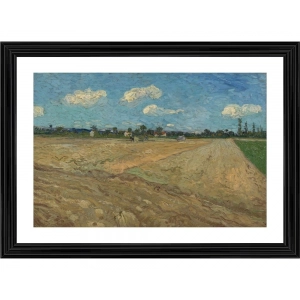 Generic Ploughed Fields The Furrows 1888 Painting With Wood Photo Frame (Multicolor)