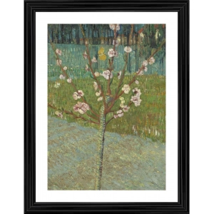 Generic Peach Tree in Blossom 1888 Painting With Wood Photo Frame (Multicolor)