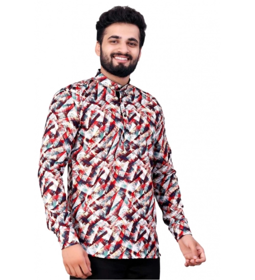 Generic Men's Cotton Blended Printed Full Sleeve Shortkurta (Multicolor)