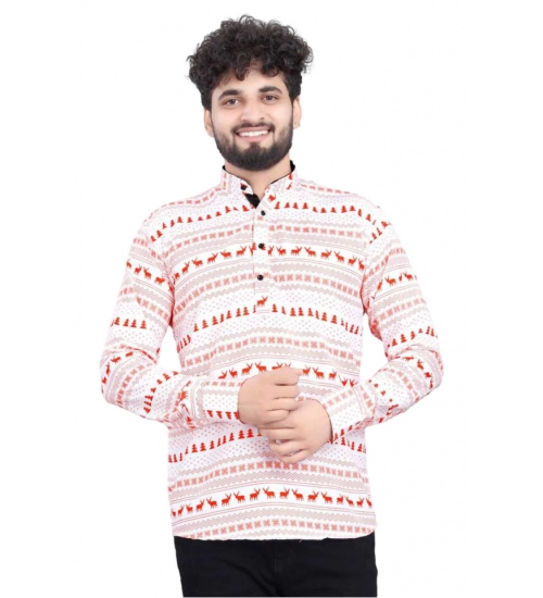 Generic Men's Cotton Blended Printed Full Sleeve Shortkurta (Multicolor)