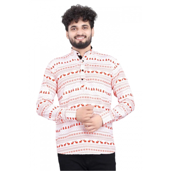 Snuggle Spot Men's Cotton Blended Printed Full Sleeve Shortkurta (Multicolor)