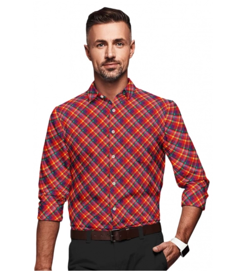 Generic Men's Cotton Blended Checked Full Sleeve Shirt (Red)
