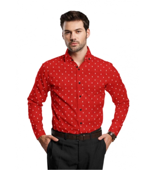 Generic Men's Cotton Blended Printed Full Sleeve Shirt (Red)