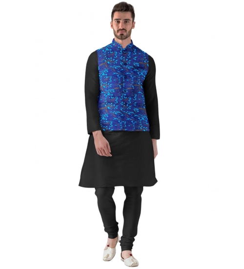 Generic Men's Jacquard Printed Full Sleeve Waistcoat (Blue)