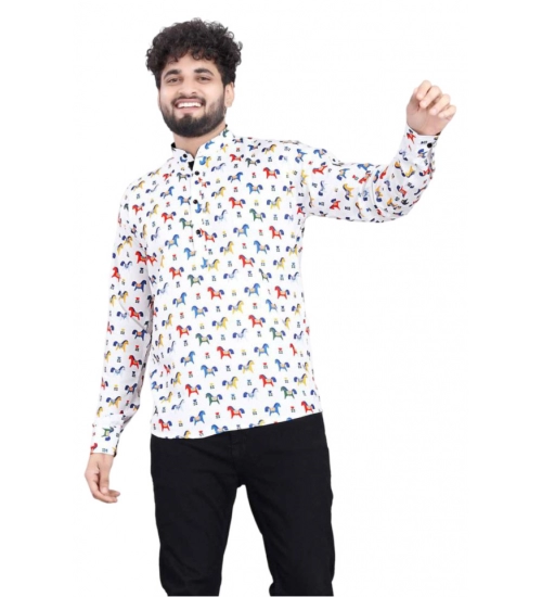 Generic Men's Cotton Blended Printed Full Sleeve Shortkurta (Multicolor)