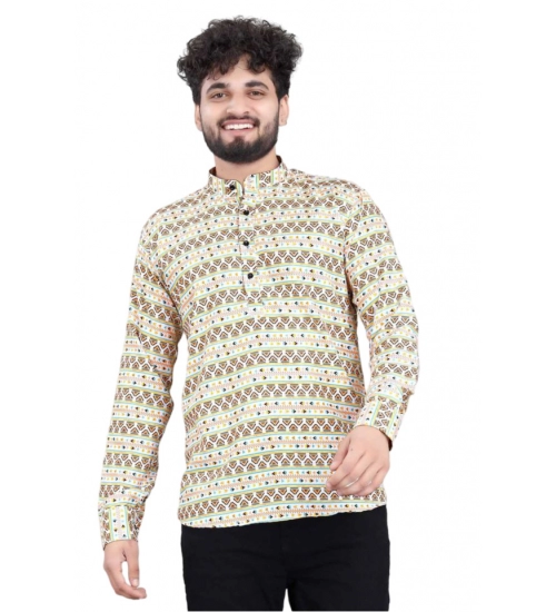 Generic Men's Cotton Blended Printed Full Sleeve Shortkurta (Multicolor)