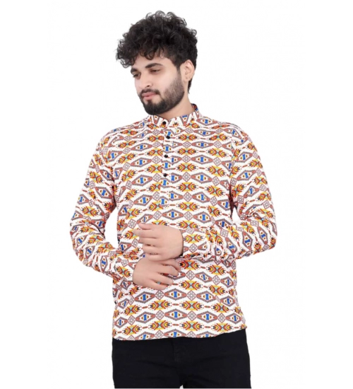 Generic Men's Cotton Blended Printed Full Sleeve Shortkurta (Multicolor)