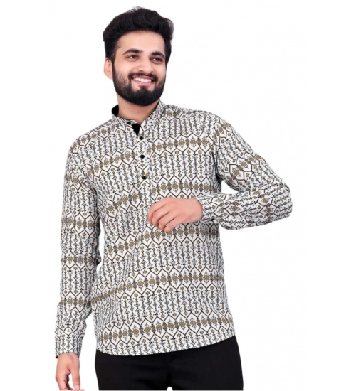 Generic Men's Cotton Blended Printed Full Sleeve Shortkurta (Multicolor)
