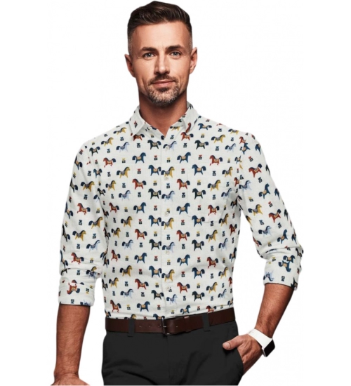 Generic Men's Cotton Blended Printed Full Sleeve Shirt (Multicolor)