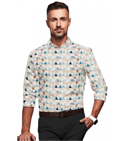 Generic Men's Cotton Blended Printed Full Sleeve Shirt (Multicolor)