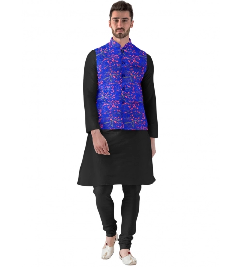 Generic Men's Jacquard Printed Full Sleeve Waistcoat (Blue)