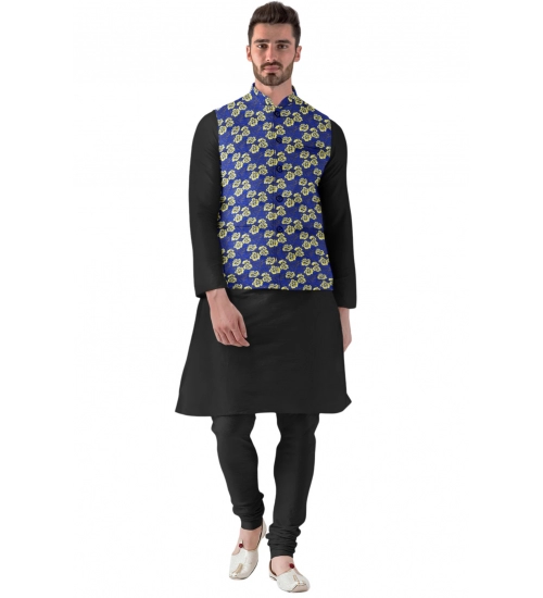 Generic Men's Jacquard Printed Full Sleeve Waistcoat (Blue)