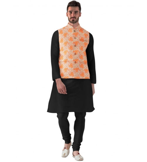Generic Men's Jacquard Printed Full Sleeve Waistcoat (Orange)