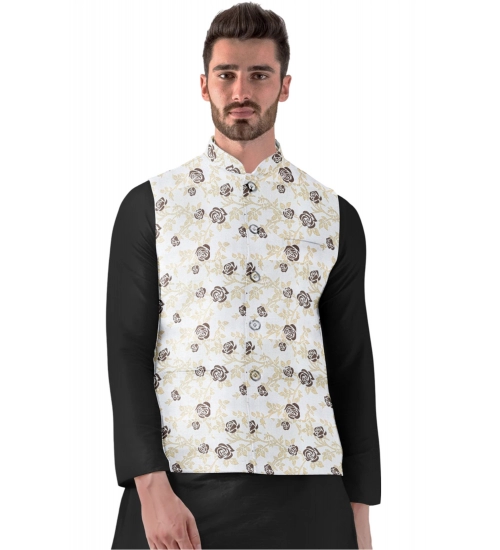 Generic Men's Jacquard Printed Full Sleeve Waistcoat (Beige)