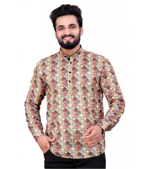 Generic Men's Cotton Blended Printed Full Sleeve Shortkurta (Multicolor)