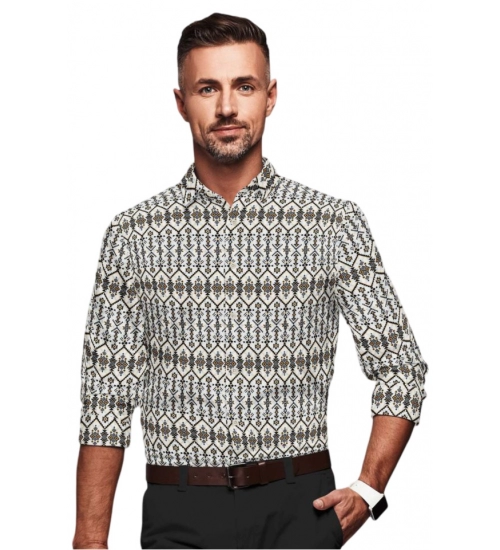 Generic Men's Cotton Blended Printed Full Sleeve Shirt (Multicolor)