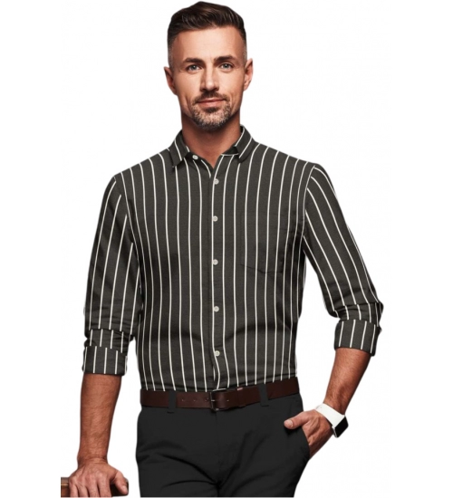 Generic Men's Cotton Blended Striped Full Sleeve Shirt (Black-White)