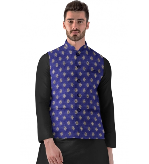 Generic Men's Jacquard Printed Full Sleeve Waistcoat (Blue)