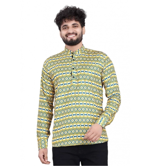 Generic Men's Cotton Blended Printed Full Sleeve Shortkurta (Multicolor)