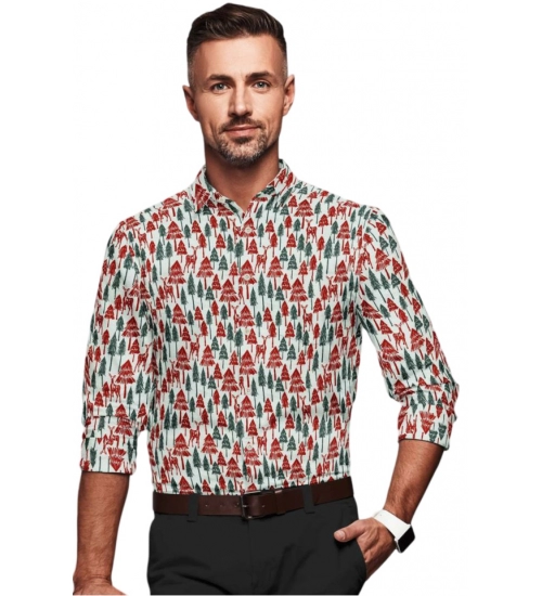 Generic Men's Cotton Blended Printed Full Sleeve Shirt (Multicolor)
