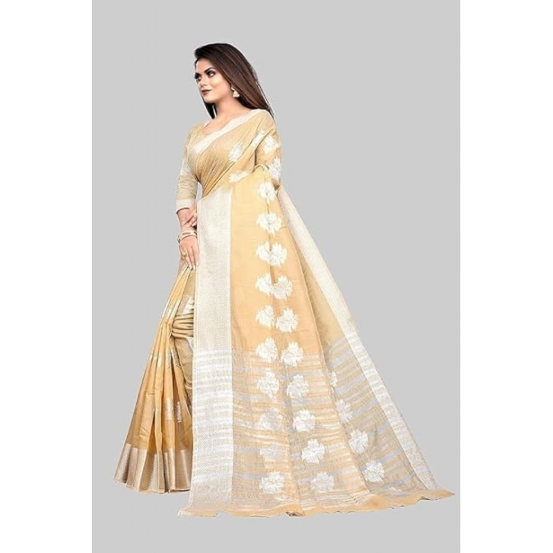Women's Cotton Silk Floral Saree With Unstitched Blouse (Beige, 5.5 Mtr) Women's Cotton Silk Floral Saree With Unstitched Blouse (Beige, 5.5 Mtr)
