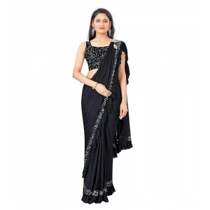 Generic Women's Lycra Solid Saree With Unstitched Blouse (Black, 5.5 Mtr)