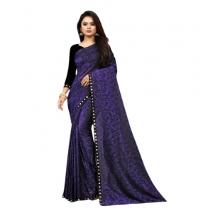 Generic Women's Lycra Solid Saree With Unstitched Blouse (Purple, 5.5 Mtr)