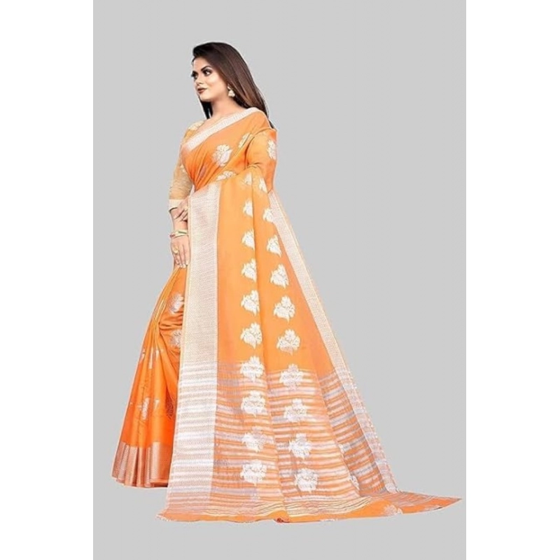 Women's Cotton Silk Floral Saree With Unstitched Blouse (Orange, 5.5 Mtr) Women's Cotton Silk Floral Saree With Unstitched Blouse (Orange, 5.5 Mtr)