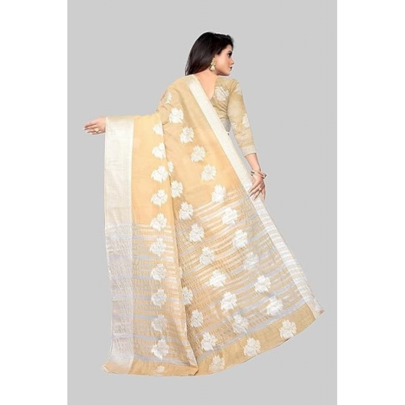 Women's Cotton Silk Floral Saree With Unstitched Blouse (Beige, 5.5 Mtr) Women's Cotton Silk Floral Saree With Unstitched Blouse (Beige, 5.5 Mtr)