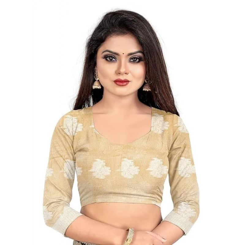 Women's Cotton Silk Floral Saree With Unstitched Blouse (Beige, 5.5 Mtr) Women's Cotton Silk Floral Saree With Unstitched Blouse (Beige, 5.5 Mtr)